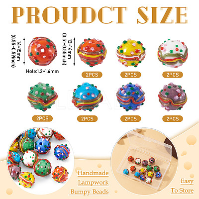 14Pcs 7 Colors Handmade Lampwork Bumpy Beads LAMP-TA0002-42-1