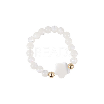 Natural Shell Beaded Stretch Rings for Women WG0687E-01-1