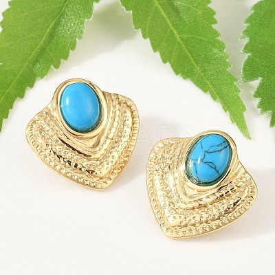 Fan 304 Stainless Steel Synthetic Turquoise Stud Earrings for Women EJEW-U046-17C-G-1