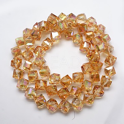 Full Rainbow Plated Crystal Glass Cube Beads X-EGLA-F023-B04-1