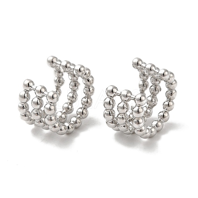 Rack Plating Brass Triple Lines Cuff Earrings EJEW-D073-05P-1