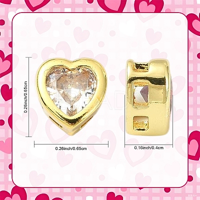 6Pcs 3 Colors Brass Micro Pave Cubic Zirconia Heart Slide Charms ZIRC-YW0001-36A-1