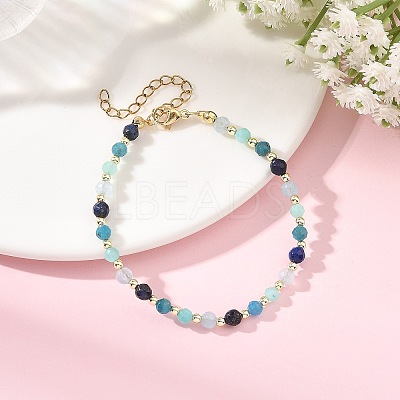 Natural Amazonite & Dyed Lapis Lazuli & Dyed White Jade & Apatite Faceted Round Beaded Bracelets BJEW-JB14142-1