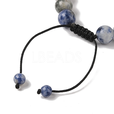 10mm Round Natural Blue Spot Jasper Braided Bead Bracelets BJEW-C067-01C-15-1