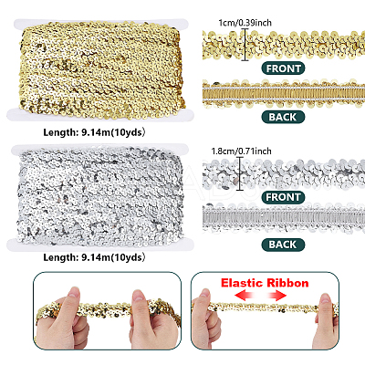 20 Yards 2 Colors Polyester with Paillette Lace Trim Ribbon OCOR-PH0036-49-1