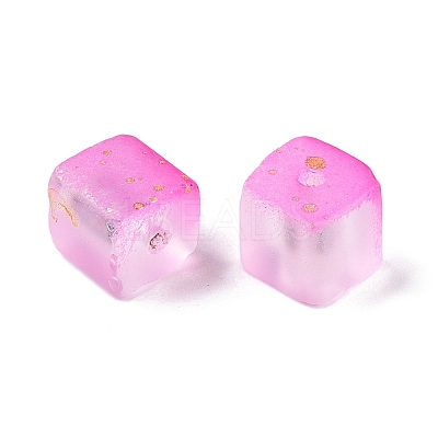 Frosted Glass Beads with Golden Glitter Powder DGLA-NH001-8mm-01H-1