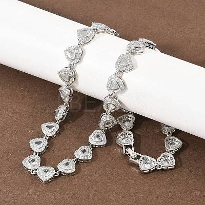 Brass Pave Clear Cubic Zirconia Heart Tennis Necklaces KK-CBA4547-17A-P-1