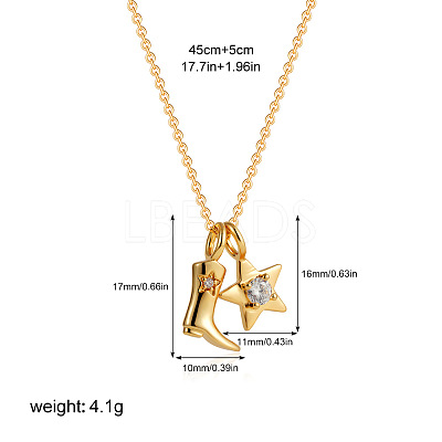 304 Stainless Steel Micro Pave Clear Cubic Zirconia Cowboy Boot and Star Pendant Necklaces FS-WGF88B1-04-1