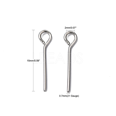 Tarnish Resistant 304 Stainless Steel Eye Pin X-STAS-R045-15mm-1