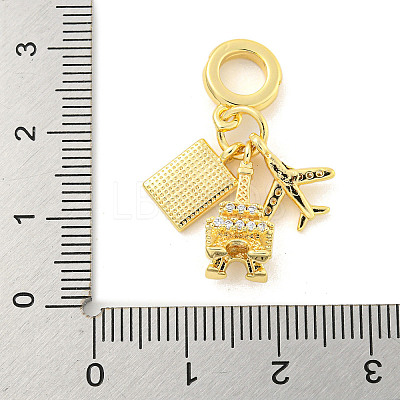 Rack Plating Brass Micro Pave Cubic Zirconia European Dangle Charms KK-P270-02F-G-1