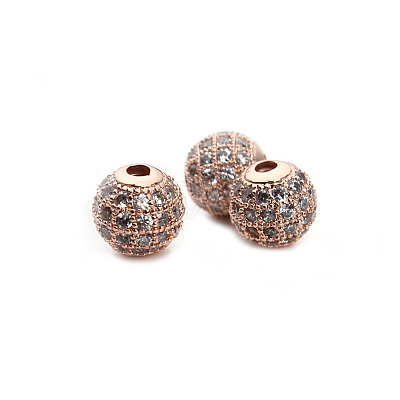 CZ Brass Micro Pave Grade AAA Clear Color Cubic Zirconia Round Beads KK-O065-6mm-05RG-NR-1