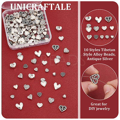 110Pcs 10 Styles Tibetan Style Alloy Beads FIND-UN0015-82-1