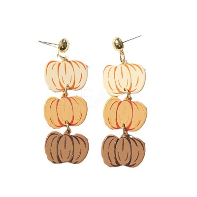 Thanksgiving Day Pumpkin Acrylic Glitter Powder Dangle Stud Earrings FS-WGE72CC-01-1