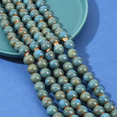 Handmade Fancy Antique Glazed Porcelain Ceramic Round Beads Strands PORC-L019-13mm-09-1