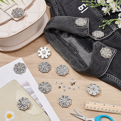 20Pcs Flower Zinc Alloy & Rhinestone & Glass Rivets BUTT-NB0001-84D-1