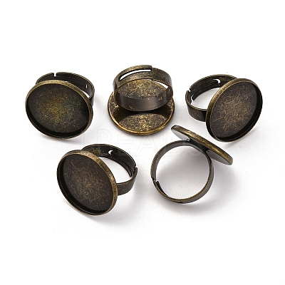 Brass Adjustable Ring Blank Base Cabochon Setting Components KK-O003-05AB-NF-1