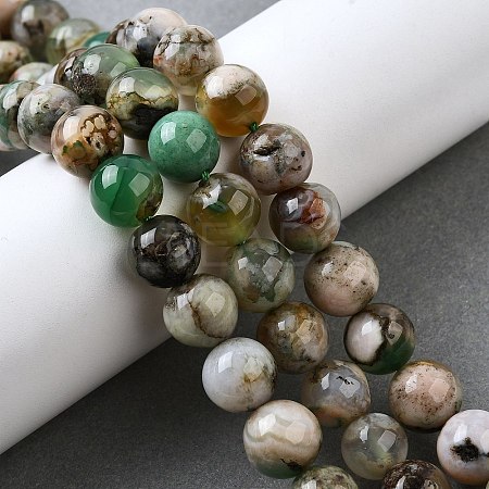 Natural Green Cherry Blossom Agate Beads Strands G-NH0061-A01-10mm-1