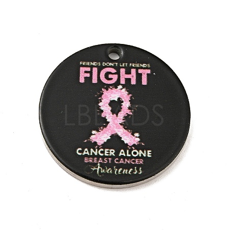 Breast Cancer Pink Awareness Ribbon Style 201 Stainless Steel Pendants STAS-J041-03B-1