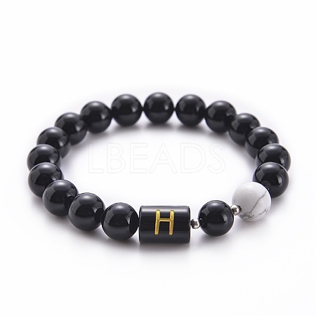 10MM Natural Black Onyx(Dyed & Heated) and Howlite Beaded Stretch Bracelets RH2290-8-1
