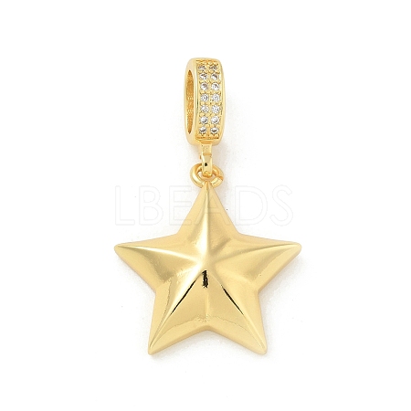 Brass Micro Pave Clear Cubic Zirconia Star European Dangle Charms KK-U044-07G-1