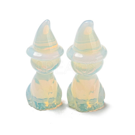 Opalite Carved Cat with Witch Hat Figurines DJEW-D012-07L-1