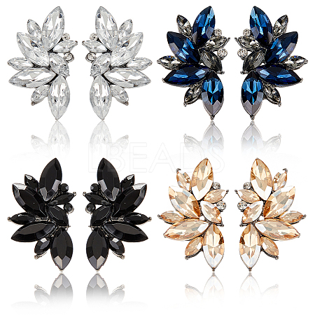 ANATTASOUL 4 Pairs 4 Colors Rhinestone Flower Stud Earrings EJEW-AN0002-35-1