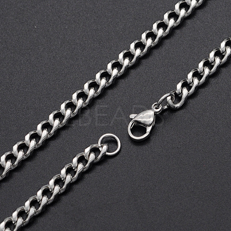 Men's 201 Stainless Steel Cuban Link Chain Necklaces NJEW-T012-04A-56-S-1