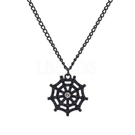 Halloween Alloy Rhinestone Spider Web Pendant Necklaces for Unisex WG8A995-04-1