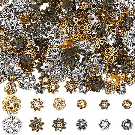 360Pcs 12 Styles Tibetan Style Alloy Bead Caps TIBE-SC0002-37-1