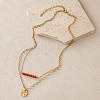 304 Stainless Steel Textured Coin Pendant Double Layer Necklaces VK6399-1-1