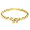 Real 18K Gold Plated Brass Cubic Zirconia Flower Charm Bangles for Women BJEW-BB10793-1