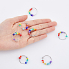 10Pcs 2 Style Rainbow Color Glass Beaded Rotating Open Cuff Rings Set RJEW-DC0001-15-5