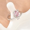 Flower Brass Micro Pave Cubic Zirconia Cuff Open Rings for Women CU-CBA0A21-06A-P-2