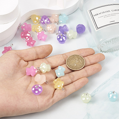 28pcs 7 colors Luminous Opaque Resin Pendants RESI-TA0002-12-1