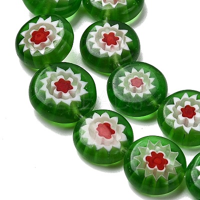 Handmade Millefiori Glass Flat Round Bead Strands LK-P011-24-1