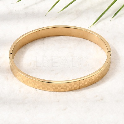 304 Stainless Steel Tartan Textured Hinged Cuff Bangles for Women SA-CBAC920-10G-1