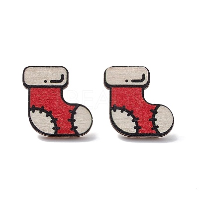 Christmas Printed Wooden Stud Earrings LS-EJEW-D046-02-1