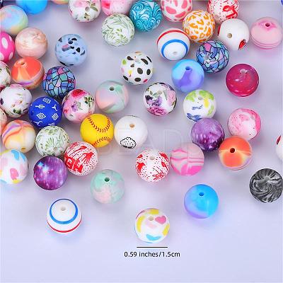 Christmas Printed Round with Snowman Pattern Silicone Focal Beads SI-JX0056A-118-1