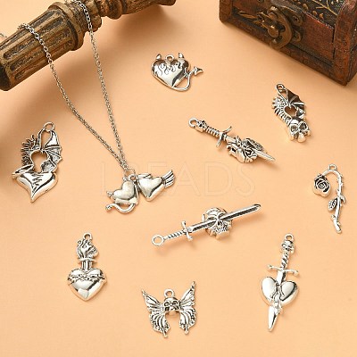 50Pcs 10 Styles Gothic Tibetan Style Alloy Pendants TIBEP-CJ0002-53-1