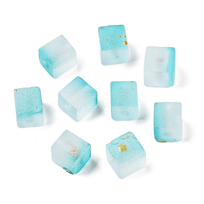 Frosted Glass Beads with Golden Glitter Powder DGLA-NH001-6mm-01C-1