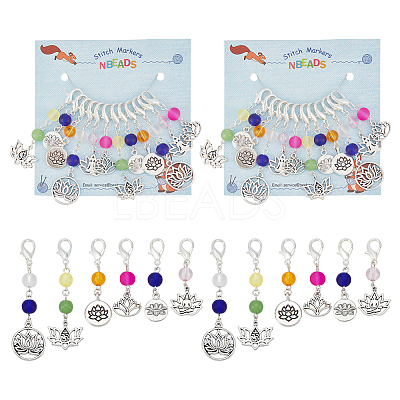 Glass Beaded Locking Stitch Markers with Lotus & Yoga Pendant HJEW-AB00012-1