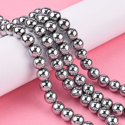 Non-magnetic Synthetic Hematite Beads Strands G-S096-10mm-3-1