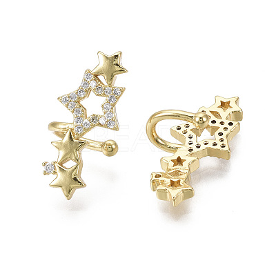 Brass Micro Pave Clear Cubic Zirconia Cuff Earrings X-EJEW-R114-020G-NF-1