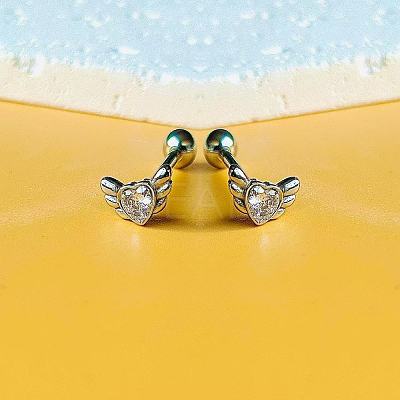 Angel Wing Heart 316L Surgical Stainless Steel Pave Cubic Zirconia Tongue Rings FS-WG901EE-03-1