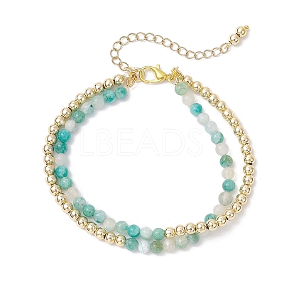 3Pcs Natural Rhodonite & Chrysocolla & Lapis Lazuli & Dyed Hemimorphite Round Beadeds Double-layered Bracelets for Women BJEW-JB12095-1
