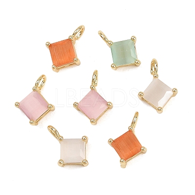 Brass Cat Eye Pendants KK-C251-09C-G-1