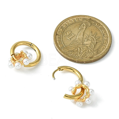Brass Flower with Plastic Pearls Beaded Dangle Hoop Earrings EJEW-JE05277-1