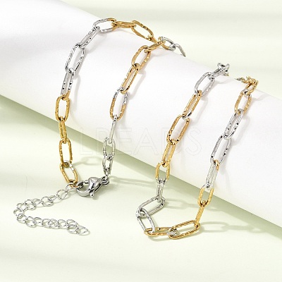 4MM Two Tone 304 Stainless Steel Textured Paperclip Chain Necklaces for Man and Women SA-CBAB767-12GP-1