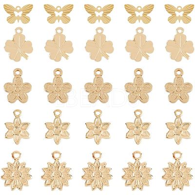 50Pcs 5 Style Rack Plating Brass Charms KK-FH0004-69-1