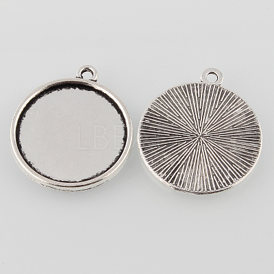 Tibetan Style Antique Silver Alloy Flat Round Pendant Cabochon Settings TIBEP-M022-44AS-1